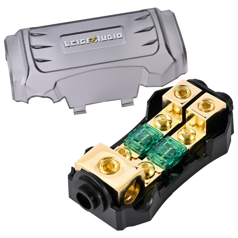 LEIGESAUDIO Copper 0/4 Gauge to 4/8 Gauge 60 Amp Mini ANL 2 Way Fuse Holder Distribution Block - Image 1